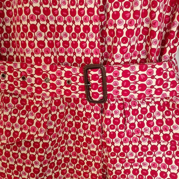 Gap Tulip Print Button Front Coat With Self Belt Red Pink Size S - Picture 5 of 16